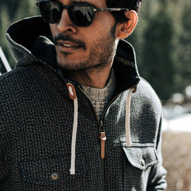our fit model wearing The Winslow Parka in Wool Beach Cloth