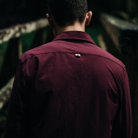 fit model wearing The Over Shirt in Wine, back shot