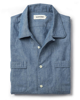 folded flatlay of The Tulum in Blue Chambray, Wovens by Taylor Stitch