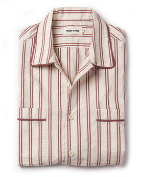 folded flatlay of The Tulum In Cranberry Stripe, Wovens by Taylor Stitch