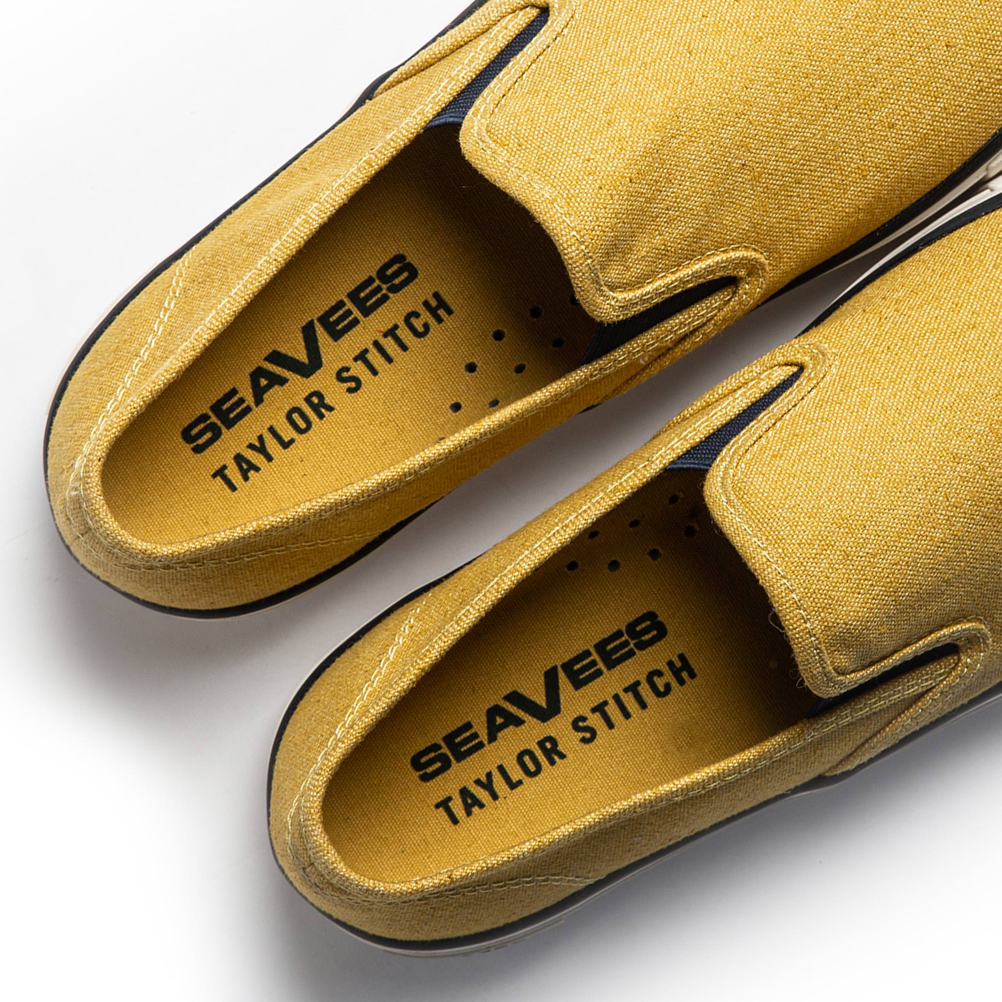 material shot of seavees x taylor stitch logo, Footwear by Taylor Stitch