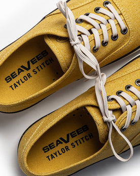 material shot of seavees x taylor stitch logo, Footwear by Taylor Stitch