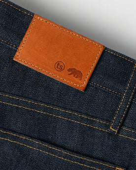 material shot of leather patch, Denim by Taylor Stitch
