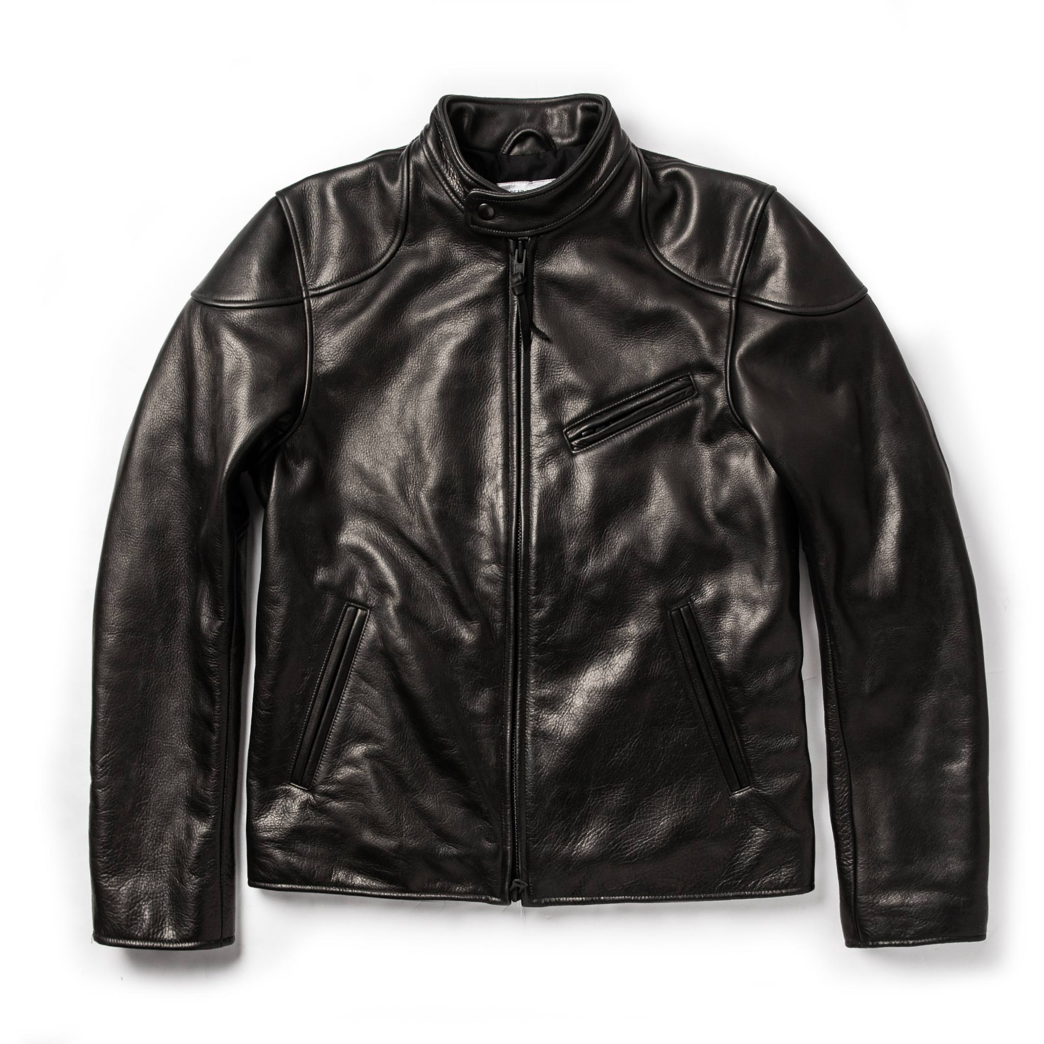 The Band Collar Moto Jacket in Black Steerhide: Featured Image, Outerwear by Taylor Stitch
