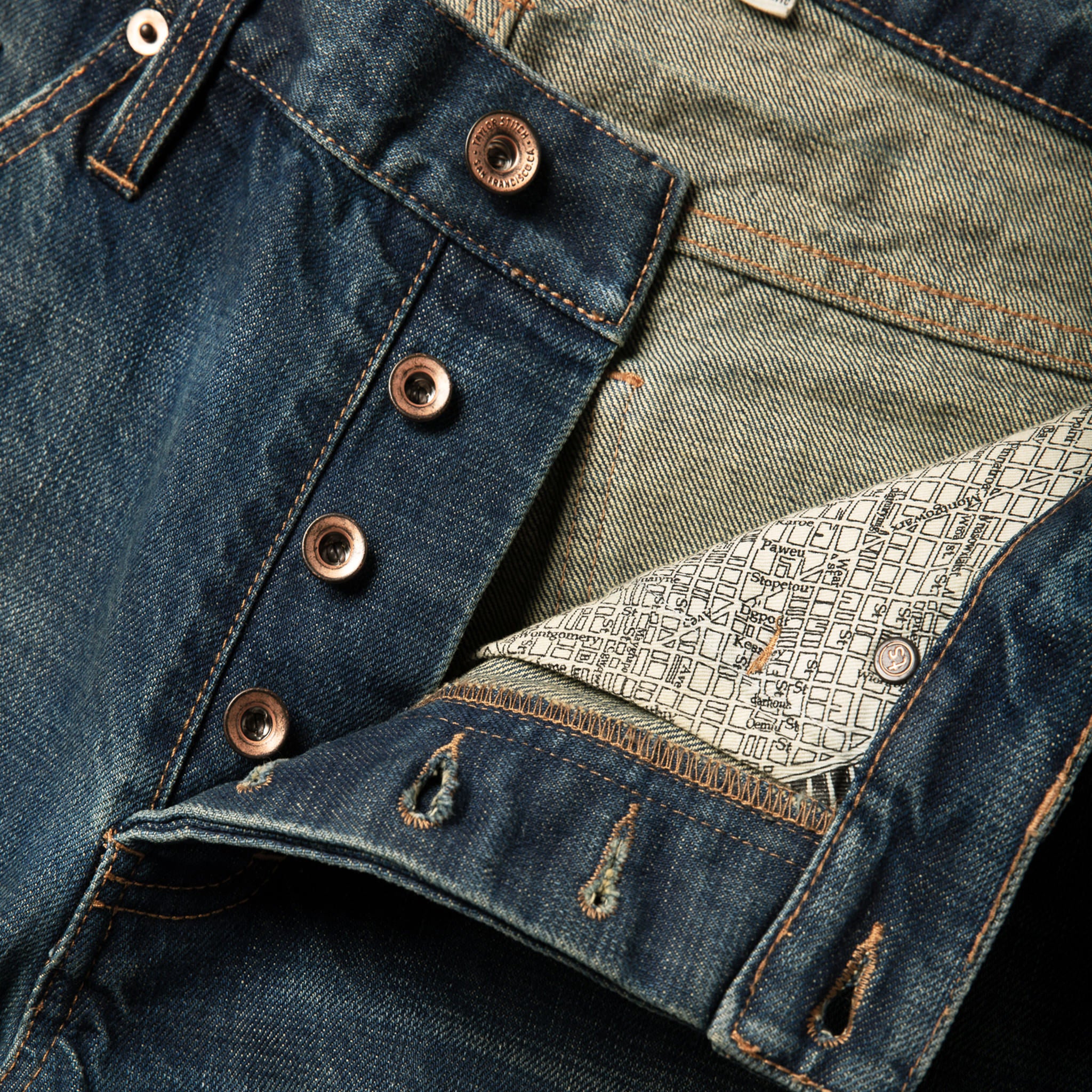 material shot of buttons, Bottoms by Taylor Stitch