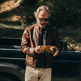 The Band Collar Moto Jacket in Espresso Steerhide - featured image