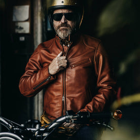 The Band Collar Moto Jacket in Whiskey Steerhide - featured image