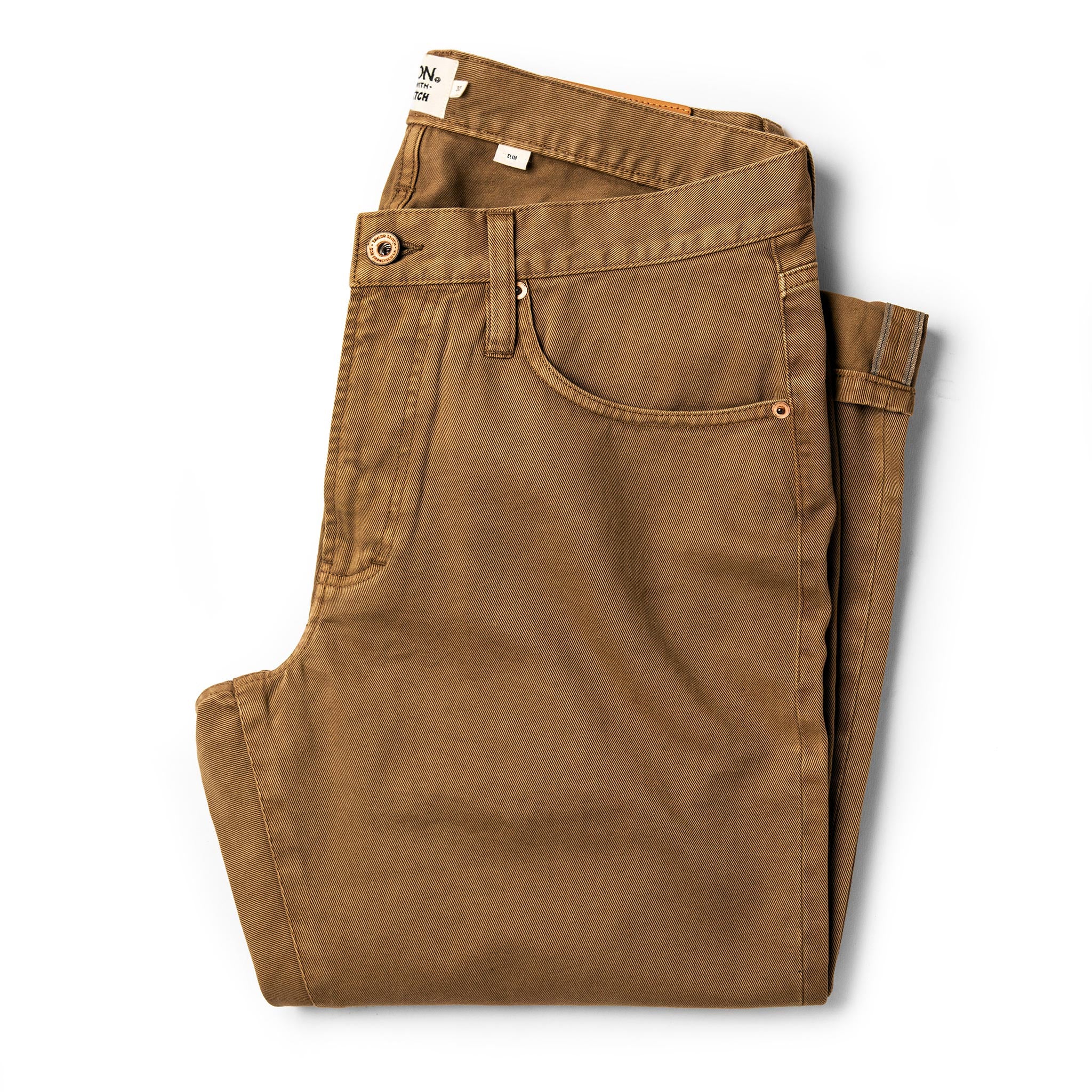 The Slim All Day Pant in Rustic Oak Organic Selvage: Featured Image, Bottoms by Taylor Stitch