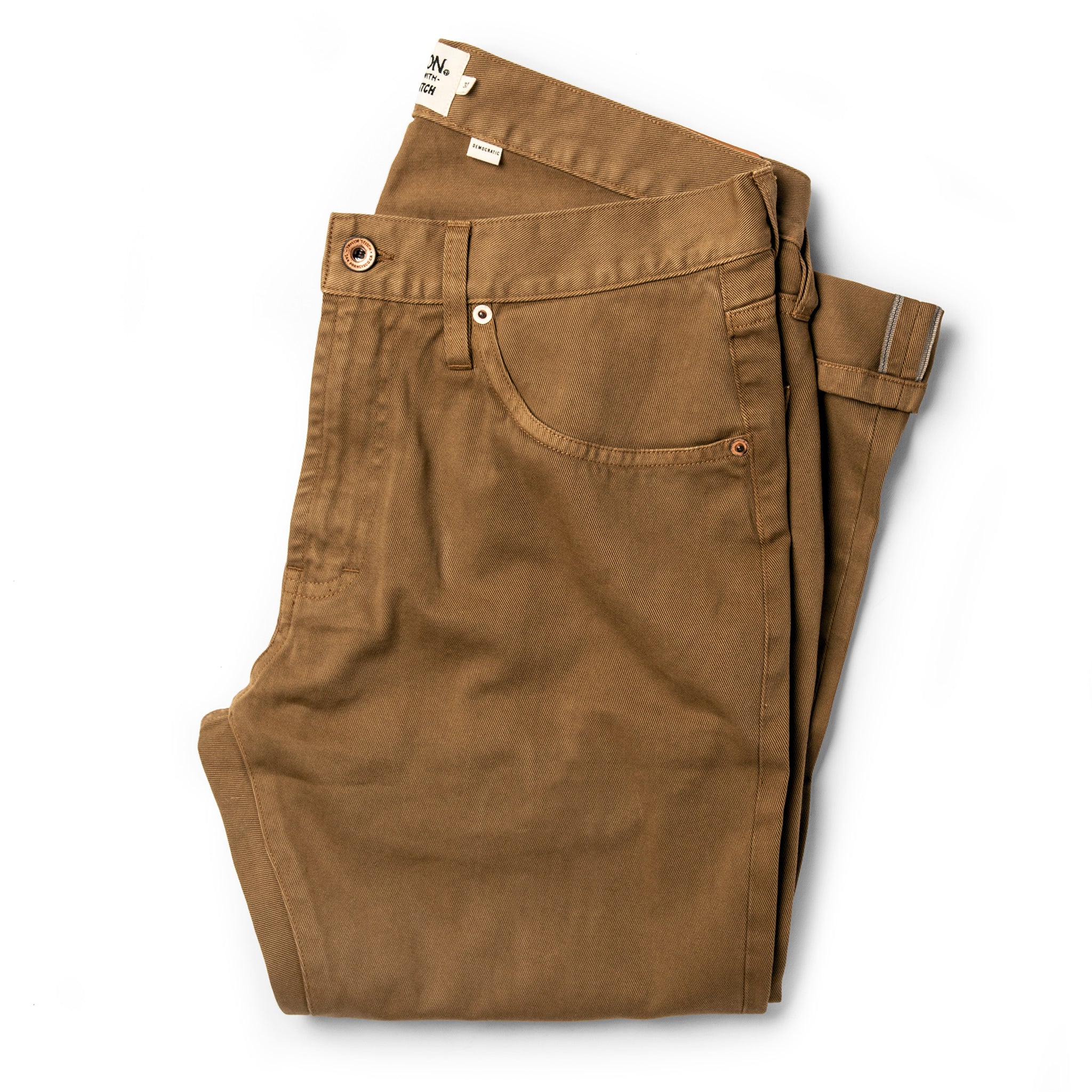 The Democratic All Day Pant in Rustic Oak Organic Selvage: Featured Image, Bottoms by Taylor Stitch