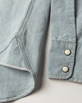 material shot of selvage detail and sleeve cuttons, Wovens by Taylor Stitch